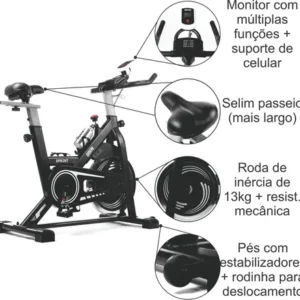 Bicicleta Ergométrica Spinning Mecanica Roda Inércia 13kg Sprint Odin Fit - Imagem 2