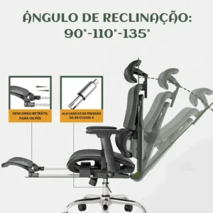 Cadeira De Escritório Ergonômica Mônaco Bt07 Luvinco Malha Respirável Com Suporte Lombar Adaptável Apoio Para Pés Retrátil Encosto Ajustável Seis Posições Cor Preta Suporta 200kg - Imagem 7