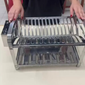 Escorredor de Pratos Aço Inox Mak-Inox 16 Pratos 2 Andares Com Porta Talheres - Imagem 2