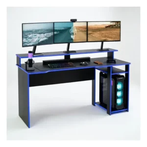 Escrivaninha Mesa Gamer Para Computador PC Dois Andares Com Espaço Com Monitores E CPU Escritório, Quarto Espaçoso Cor Azul - Imagem 6