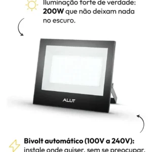 Kit 10 Refletor Led Slim Externo 200w 6500k Branco Frio Ip66 110v/220v Bivolt Preto Cod: ALUT000702-10 Alut By Avant - Imagem 5