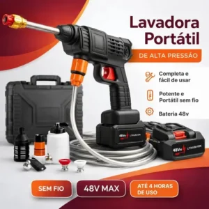 Lava Jato Portátil Alta Pressao Lavadora 2 Baterias + Maleta Preto Recarregavel Elétrica Lavar Carro Profissional Potência Turbo Limpeza Compacta Potente Regulável Lavagem Automotivo - Imagem 3