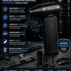 Mini Ventilador Soprador Ar Turbo 130000rpm Assoprador Sem Fio Recarregável Usb 3 Níveis Jato Forte Portátil Multiuso Limpeza Teclado Carro Acende Churrasqueira Marca Davely - Imagem 5