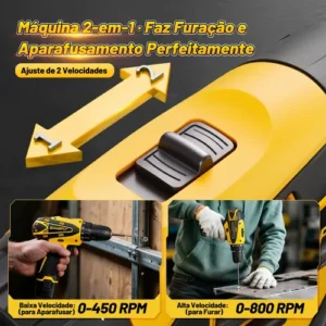 Parafusadeira E Furadeira Cor 2 Baterias Sem Fio 18v Soarfly - Imagem 4