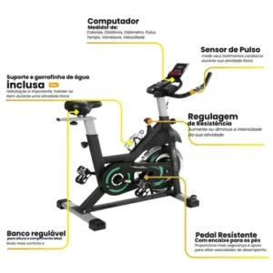 Bicicleta Ergométrica Spinning 20kg Wct Fitness Cor Preto/Verde - Imagem 3