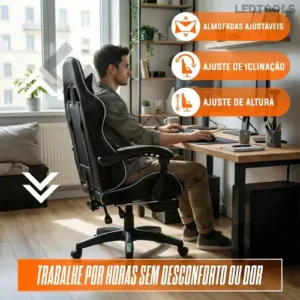 Cadeira de escritório Gamer ergonômica Reclinável Com Apoio dos Pés Branco Led Tools com estofado de couro sintético - Imagem 7