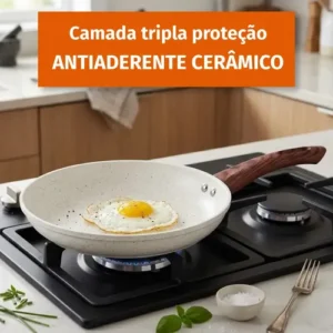 Frigideira De Indução Cerâmica Não Gruda Antiaderente Frita Sem Óleo Grande Fogão A Gás Indução Cooktop Elétrico Panela 24cm Creme Pítia - Imagem 6