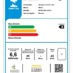 Frigobar 45 Litros Inverter 1 Porta Degelo Manual MDRD086FGD013 Branco Bivolt Midea - Imagem 5