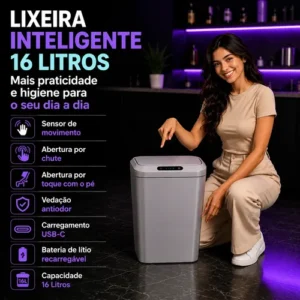 Lixeira 16l Sensor Infravermelho Lítio Usb-c Auto 3 Abertura - Imagem 4