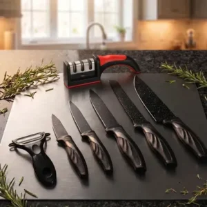 Kit Jogo De Facas 7 Peças Cozinha Aço Inox Corte Afiado Amolador Churrasco Sólar - Imagem 10