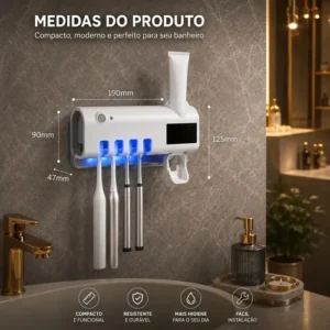 Dispenser Pasta De Dente Com Porta Escova Suporte De Parede Para 4 Escovas Branco Esterilizador Uv Ligeiro - Imagem 3