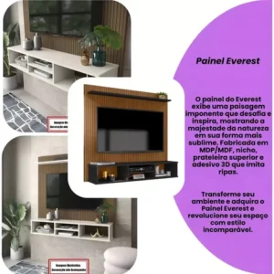 Painel TV Ripado Preto 3D com Nichos e Prateleira 50 Polegadas - Imagem 3
