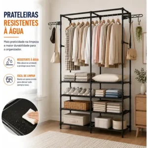 Closet Aberto IRSINA 2 Divisórias Preto com 6 Prateleiras Aço Inox - Imagem 6