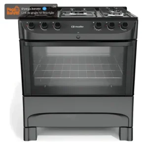 Fogão Mueller preto fosco 5 Bocas com mesa esmaltada e acendimento MFI5BC - Imagem 1