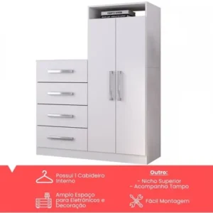 Cômoda Paris 2 Portas 4 Gavetas Branco - Panorama Móveis - Imagem 4