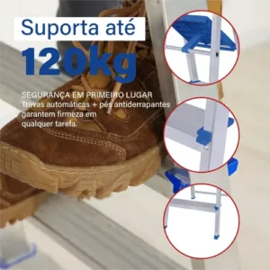 Escada Mor De 7 Degraus Mor Reforçada Tesoura Prateado - Imagem 5