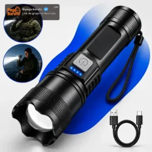Lanterna Militar Tatica LED CREE Mais Forte do Mundo Ultra Potente 1Km Zoom Alto Brilho Resistente Agua Sitio Fazenda Brielli Home - Imagem 1