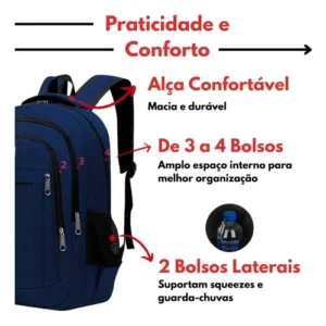 Mochila Grande Alça Reforçada Resistente Faculdade Trabalho - Imagem 7
