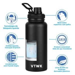 1200ml Garrafa Térmica Bebidas Quentes E Frias Cor Preto Marca Vtwk - Imagem 5