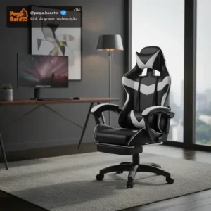 Cadeira De Escritório Gamer Nitro Ergonômica Estofado Couro Sintético Reclinável Altura Ajustável Apoio Para Pés Cor Branco Luvinco - Imagem 1