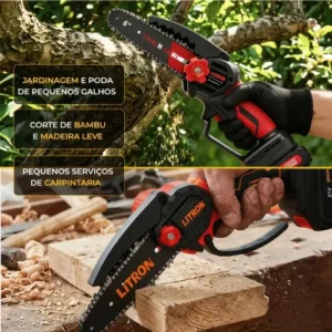Mini Motosserra Elétrica Portátil 6 Polegadas 21v Duas Baterias Recarregável Serra De Poda Para Jardim E Árvores - Imagem 3