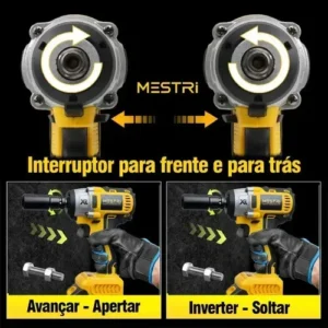 Chave De Impacto e Parafusadeira A Bateria 21v 4ah 3 em 1 Brushless Amarelo 50hz/60hz Sem Escova 2 Baterias Recarregável Bivolt MESTRI - Imagem 6