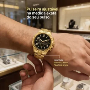 Relogio Banhado Masculino + Cordao Grumet + Caixa Pulseira - Imagem 3