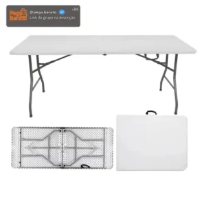 Mesa Dobrável Com 1,80m Alça Vira Maleta Portatil Camping Branco - Imagem 1