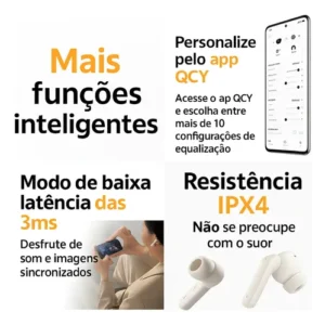 Fone Qcy Buds T43 Bluetooth 5.3 Enc IPX4 Cor Preto - Imagem 4