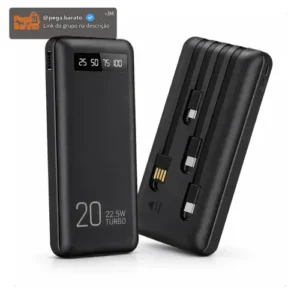 Power Bank 20000mah Carregador Portátil Turbo Rápido 22.5w Display Digital Preto - Imagem 1