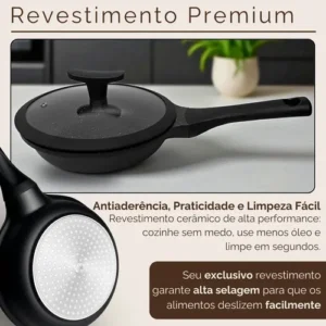 Frigideira Antiaderente Cerâmica 20cm Aristus Tampa Com Borda De Silicone Cabo Antitérmico Compatível Com Fogão A Gás E Indução Revestimento Premium Linha Luxury Induction - All Black - Imagem 8