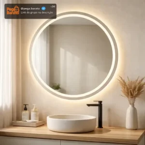 Espelho Redondo 50x50 Jateado Com 3 Cores Led Touch Camarim - Imagem 1
