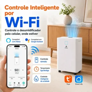 Desumidificador Compressor 8L/Dia, Silencioso, Antimofo, Área Até 120m², Controle Wi-Fi, Drenagem Contínua, Timer 24h, Display Digital, Filtro Removível, Para Quartos e Salas, Airluma - Imagem 4