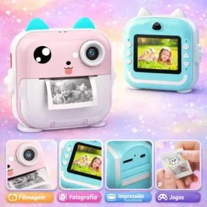 Câmera Digital Infantil Impressão Instantânea Dorama Foto Video Jogos Cor Câmera Polaroid Rosa - Imagem 4