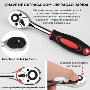 Kit Chaves Ferramentas Jogo Fenda Philips Catraca Soquete Allen 46 Peças com Maleta Completa Manual Ideal Mecânico Manutenção Casa Carro Profissional Resistente Portátil Compacto Marca VLX - Imagem 5