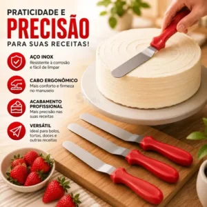 Kit 3 Espátulas Inox P/ Confeitaria Alisador De Bolo Decorar - Imagem 4