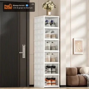 Sapateira Vertical Empilhável Caixa Sapato Tênis 6 Andares Cor Branco - Imagem 1