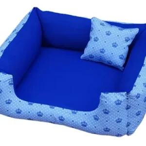 Caminha Para cachorro Pequeno e gato cama tamanho P 50x50 super macia e confortavel lavavel com ziper resistente Cor Azul Coroa - Imagem 3