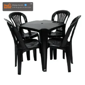 Jr Plasticos Kit Mesa Plástico Quadrada Preta com 4 Cadeiras Bistrô 70cm - Imagem 1
