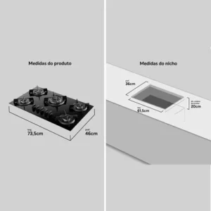 Cooktop 5 Bocas Dako Supreme Com Tripla Chama Preto Bivolt Preto - Imagem 5