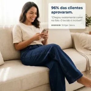 Calça Jeans Wide Leg Feminina Cintura Alta Sem Lycra Stillge - Imagem 6