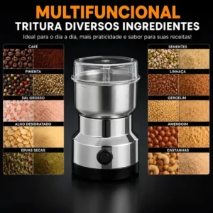 Moedor De Café Elétrico Triturador De Grãos Sementes Temperos Especiarias Pimenta Sal Grosso Ervas Castanhas Alho Café Inox Multifuncional Alta Potência Moagem Rápida Uso Doméstico Black Raipe - Imagem 3