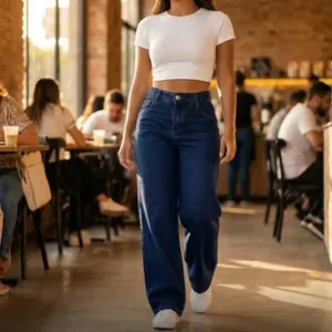 Calça Jeans Wide Leg Feminina Cintura Alta Sem Lycra Stillge - Imagem 5