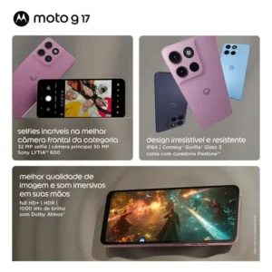 Smartphone Motorola Moto G17 4g - 128gb 12gb (4gb Ram + 8gb Ram Boost) Camera 50mp Sony Lytia 600, Tela Fhd+ 60hz, Bateria 5200 Mah - Rosa - Imagem 3