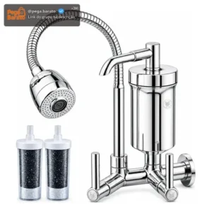 Torneira De Cozinha Com Filtro Gourmet 2 Jatos Tubo Flexível Refil Carvão Ativado Água Filtrada Purificada Marca Forte Lar Metais Parede Prateado Cromado Parede Cromado - Imagem 1