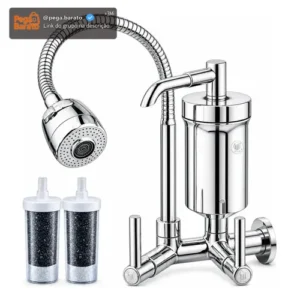 Torneira De Cozinha Com Filtro Gourmet 2 Jatos Tubo Flexível Refil Carvão Ativado Água Filtrada Purificada Marca Forte Lar Metais Parede Prateado Cromado Parede Cromado - Imagem 1