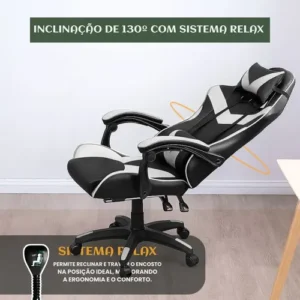 Cadeira De Escritório Gamer Nitro Ergonômica Estofado Couro Sintético Reclinável Altura Ajustável Apoio Para Pés Cor Branco Luvinco - Imagem 6
