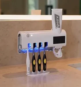 Dispenser Pasta De Dente Com Porta Escova Suporte De Parede Para 4 Escovas Branco Esterilizador Uv Ligeiro - Imagem 8