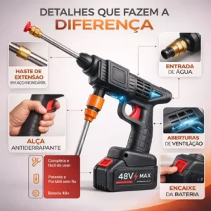 Lava Jato Portátil Alta Pressao Lavadora 2 Baterias + Maleta Preto Recarregavel Elétrica Lavar Carro Profissional Potência Turbo Limpeza Compacta Potente Regulável Lavagem Automotivo - Imagem 9