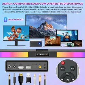 Caixa De Som Tv Sound Bar Subwoofer Home Theater 340W Gaonas Blutooth 5.3 2.1 Sem Fio Soundbar Barra De Som Cinema Para Smart Tvs, Graves Profundos E Aumento De Volume Com 3 Modos - Imagem 8